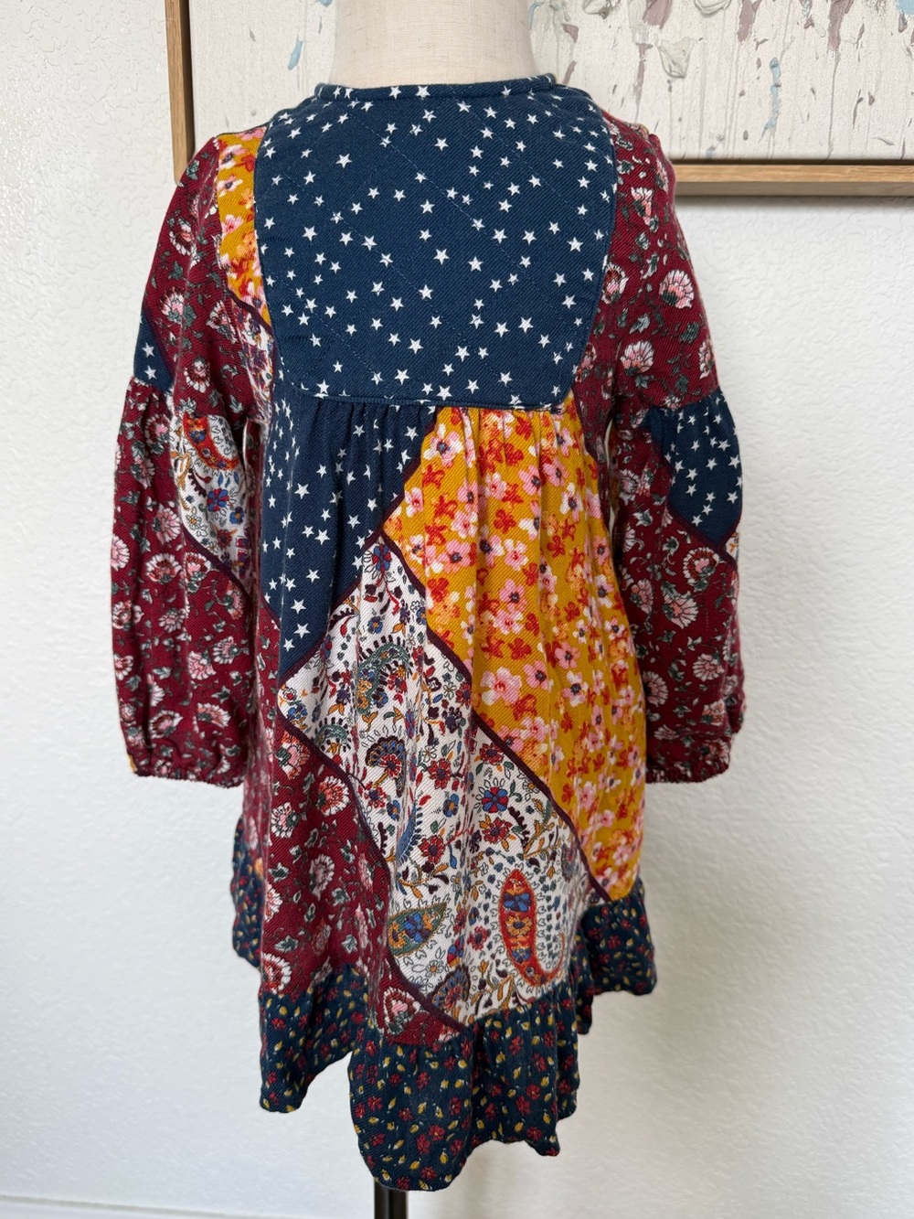 Zara Girls Multicolor Patchwork Star & Floral Dress